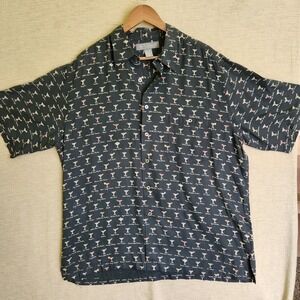 Tori Richard Honolulu‎ 100% Silk Martini Camp Shirt, Charcoal, Size XL